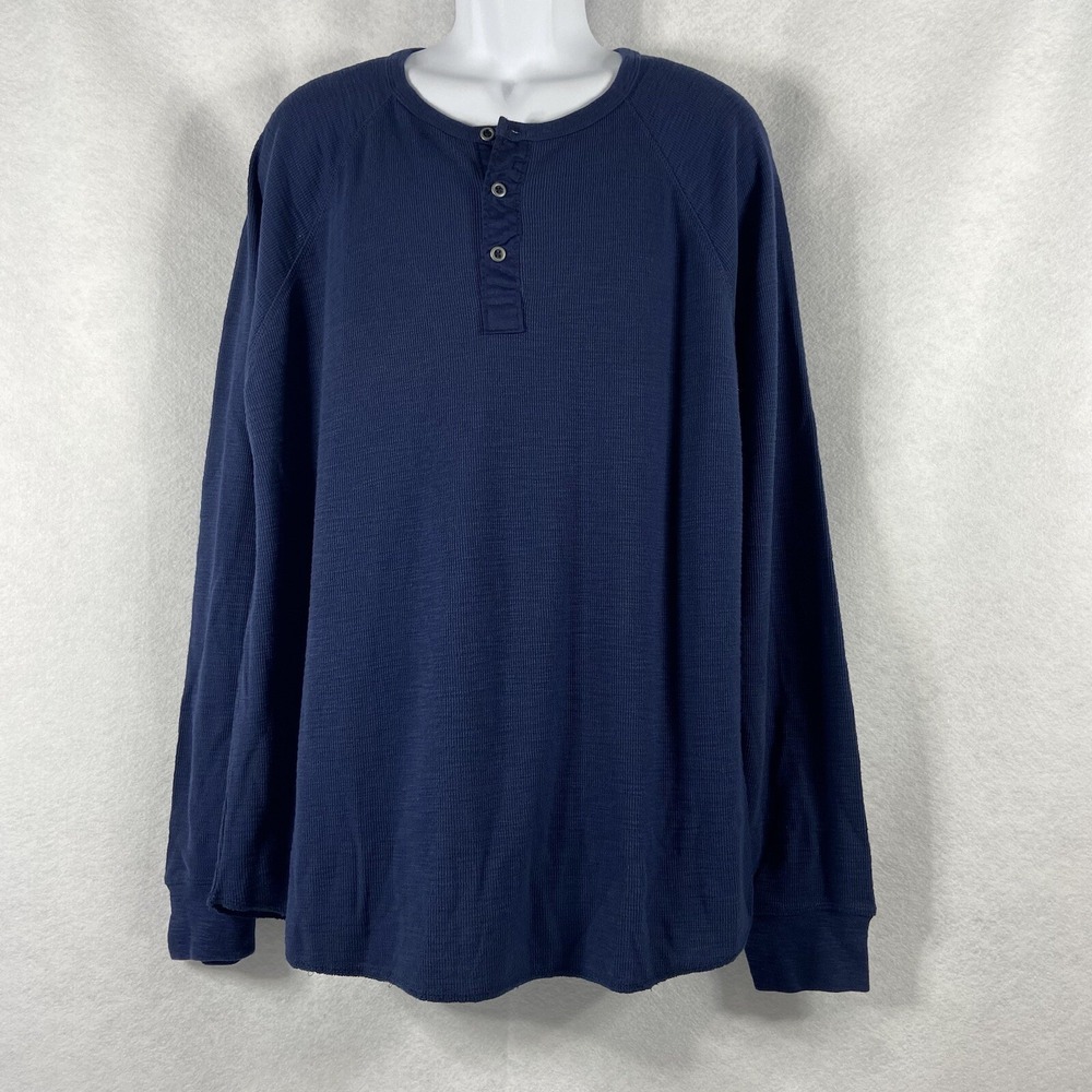 Lucky Brand Henley Shirt Men's XXL Blue Long Sleeve Shirt 1/4 Buttons